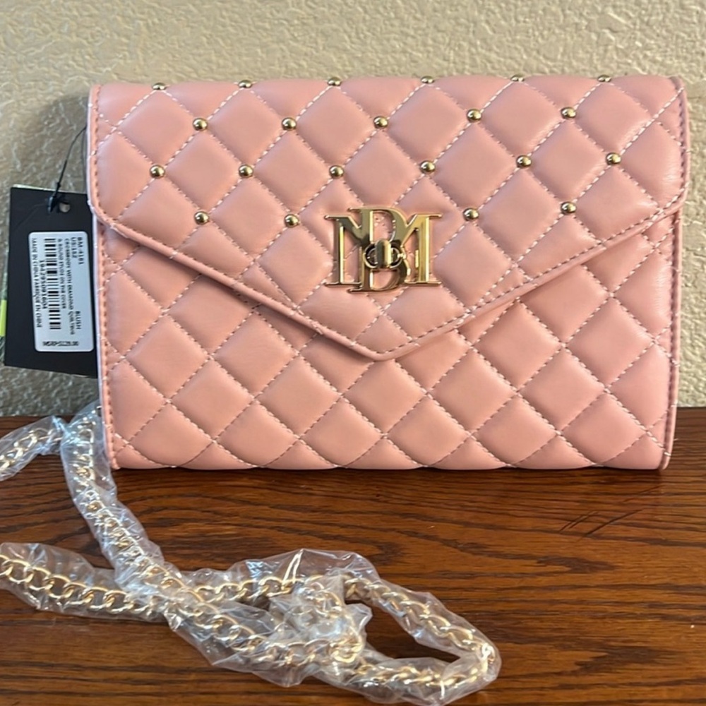 NWT Badgley Mischka Blush Pink Diamond Quilted Crossbody Bag